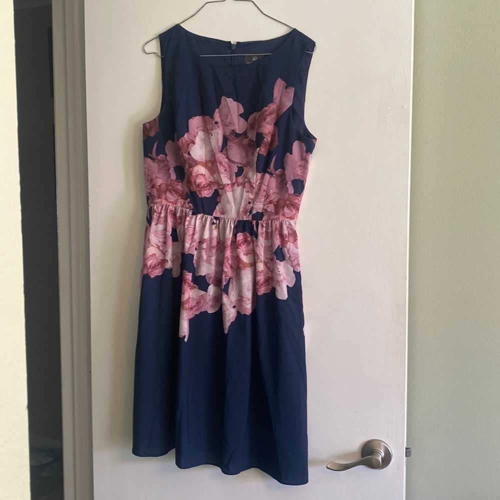 Dreamy Pink Floral Navy Blue Dress